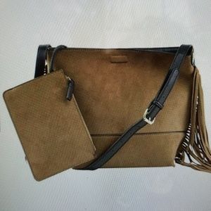 Calvin Klein Suede Fringe Reversible Crossbody Bag